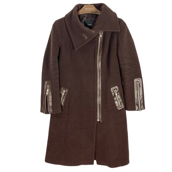 NWOT MACKAGE Canada Coat Large Brown Cashmere Wool Leather Accent - Picture 1 of 16